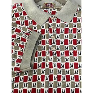 Barnfly‎ Authentic Design Mens Polo Shirt M Red & Khaki Checkered Pattern